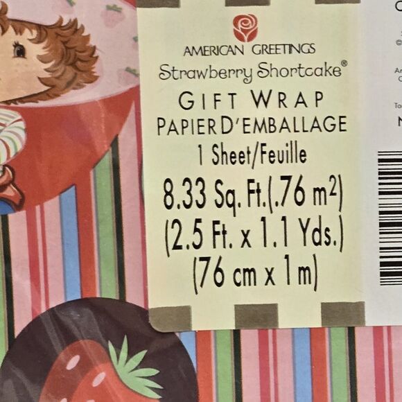 Vintage Strawberry Shortcake Fashion Wrap American Greetings 8.33sq ft New - Picture 3 of 4